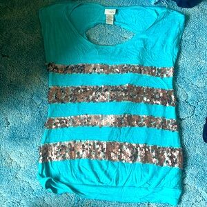 Sequin striped tank top with flattering open back